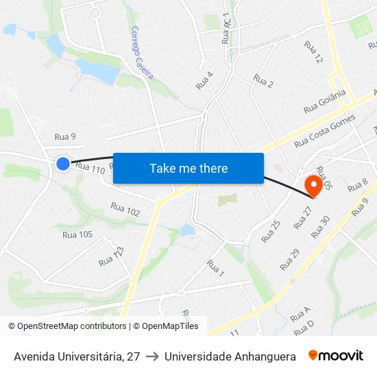 Avenida Universitária, 27 to Universidade Anhanguera map