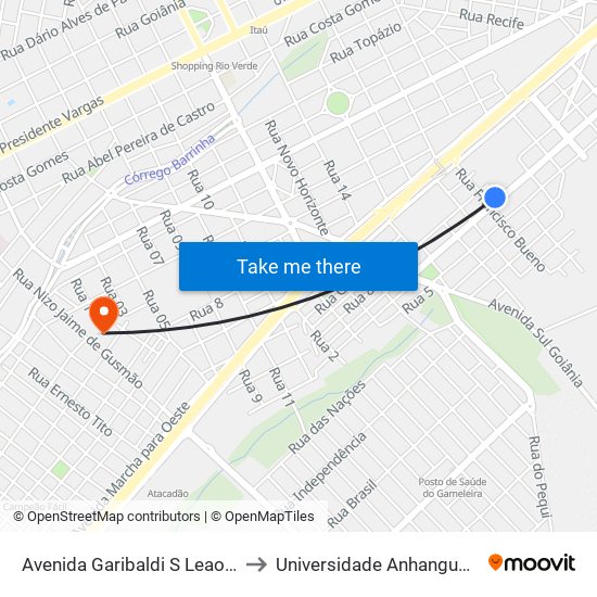 Avenida Garibaldi S Leao, 7 to Universidade Anhanguera map