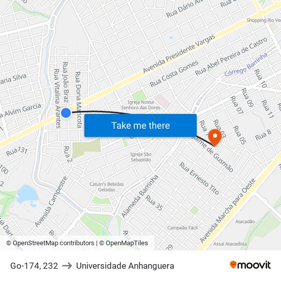 Go-174, 232 to Universidade Anhanguera map