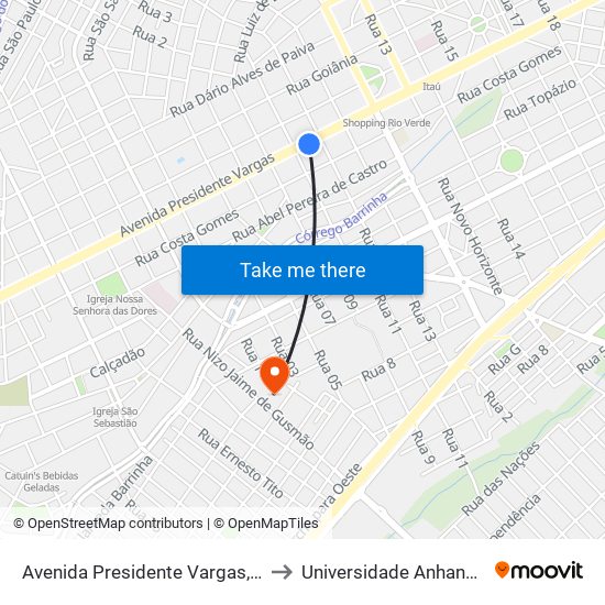 Avenida Presidente Vargas, 1390 to Universidade Anhanguera map