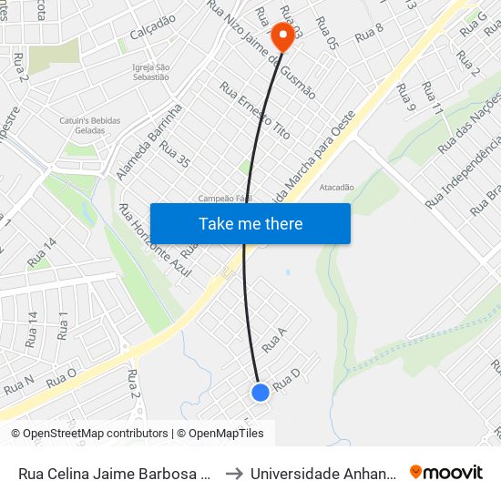 Rua Celina Jaime Barbosa Q 15, 3 to Universidade Anhanguera map