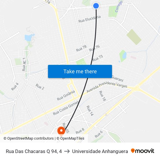 Rua Das Chacaras Q 94, 4 to Universidade Anhanguera map