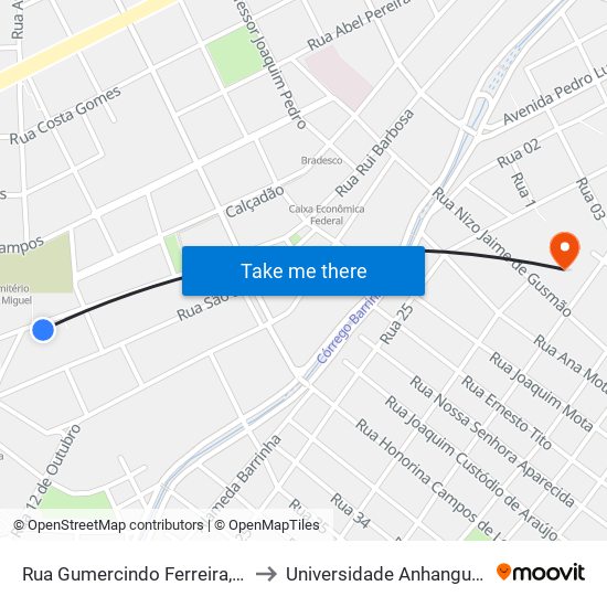 Rua Gumercindo Ferreira, 44 to Universidade Anhanguera map