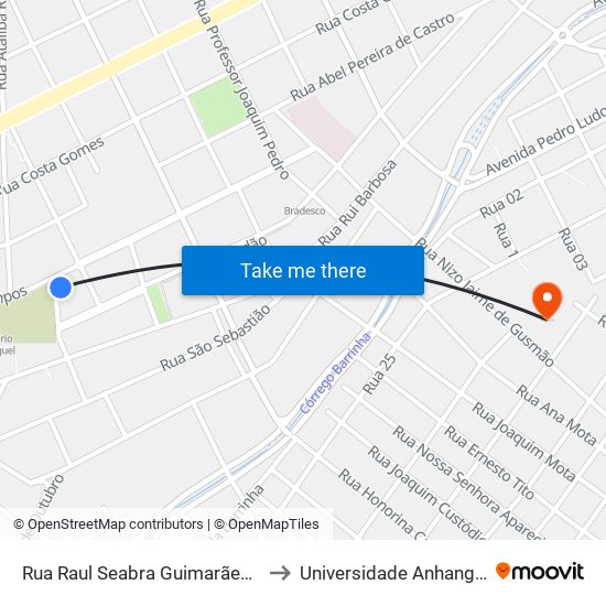 Rua Raul Seabra Guimarães, 226 to Universidade Anhanguera map
