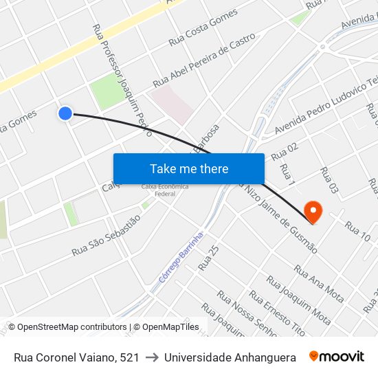 Rua Coronel Vaiano, 521 to Universidade Anhanguera map