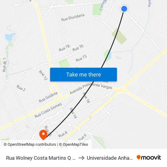 Rua Wolney Costa Martins Q 79, 1512 to Universidade Anhanguera map