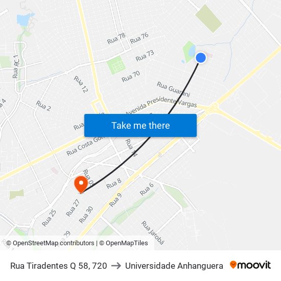 Rua Tiradentes Q 58, 720 to Universidade Anhanguera map