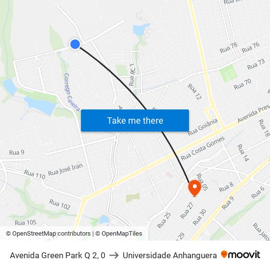 Avenida Green Park Q 2, 0 to Universidade Anhanguera map