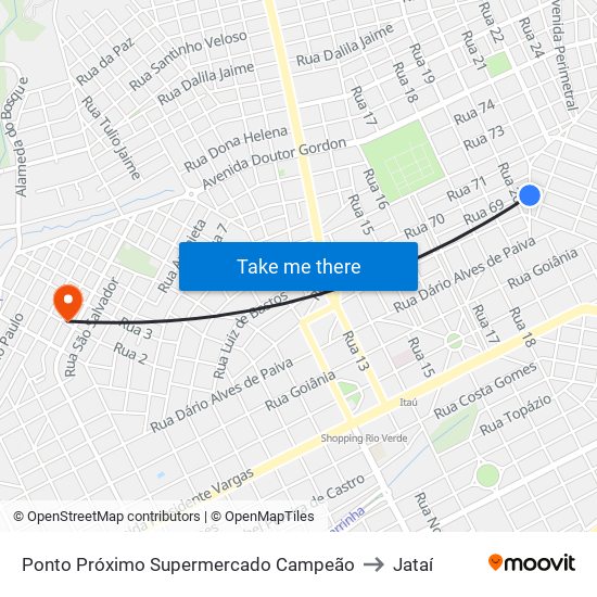 Ponto Próximo Supermercado Campeão to Jataí map