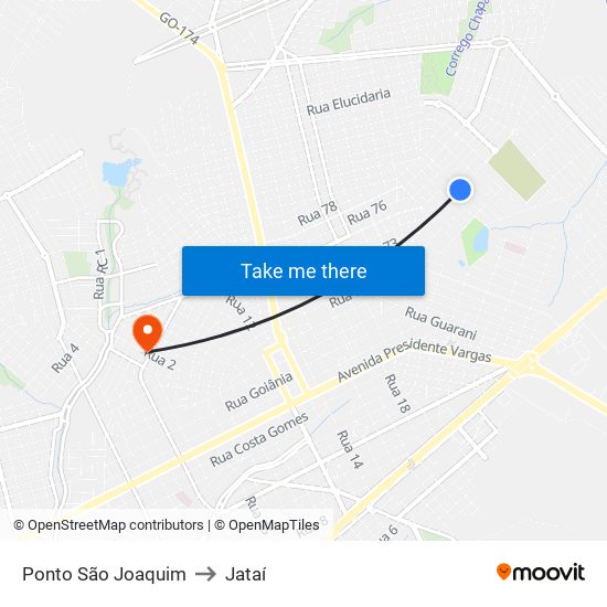 Ponto São Joaquim to Jataí map