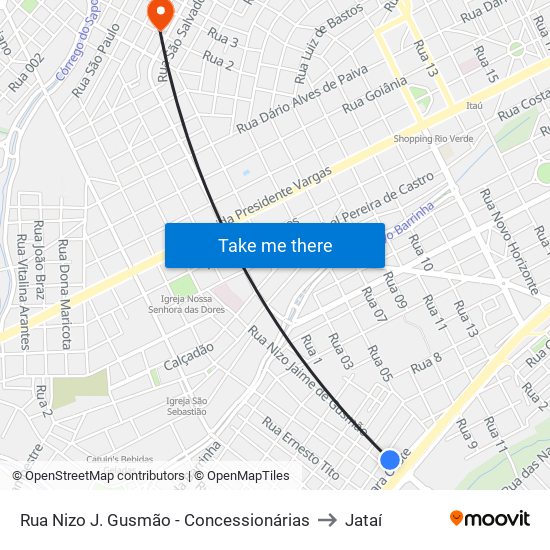 Rua Nizo J. Gusmão - Concessionárias to Jataí map