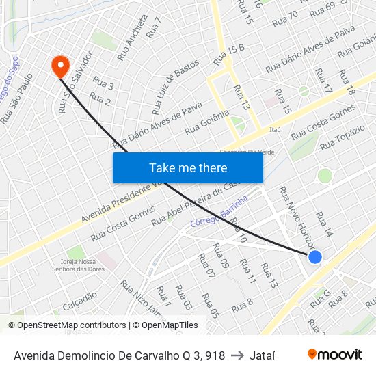 Avenida Demolincio De Carvalho Q 3, 918 to Jataí map