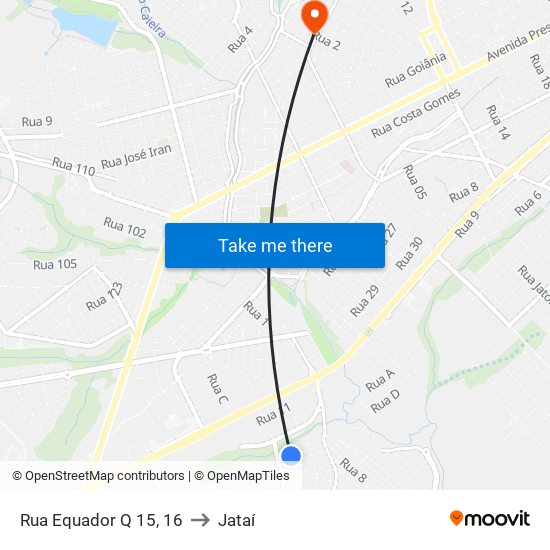 Rua Equador Q 15, 16 to Jataí map