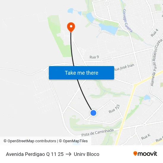 Avenida Perdigao Q 11 25 to Unirv Bloco map
