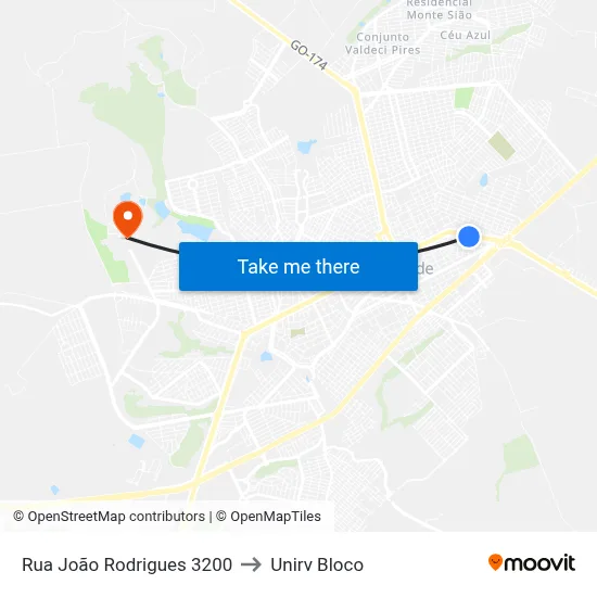 Rua João Rodrigues 3200 to Unirv Bloco map