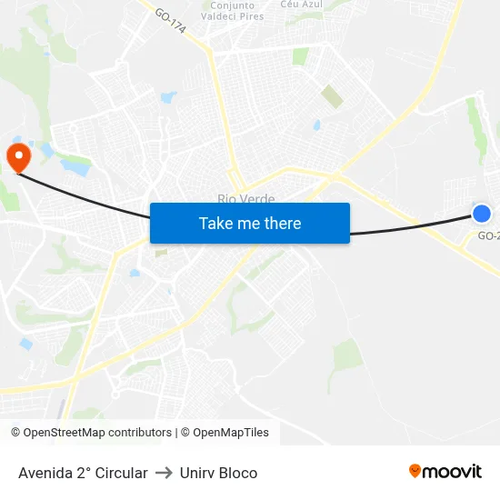 Avenida 2° Circular to Unirv Bloco map
