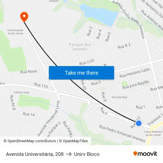 Avenida Universitária, 208 to Unirv Bloco map