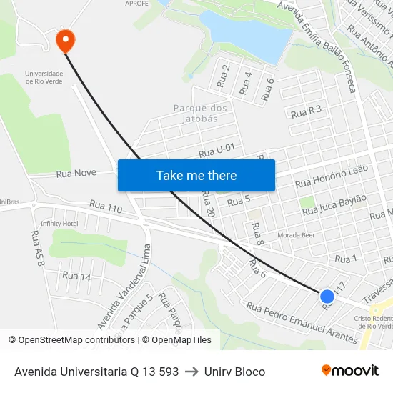 Avenida Universitaria Q 13 593 to Unirv Bloco map