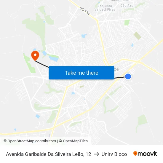 Avenida Garibalde Da Silveira Leão, 12 to Unirv Bloco map