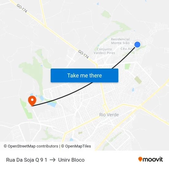 Rua Da Soja Q 9 1 to Unirv Bloco map