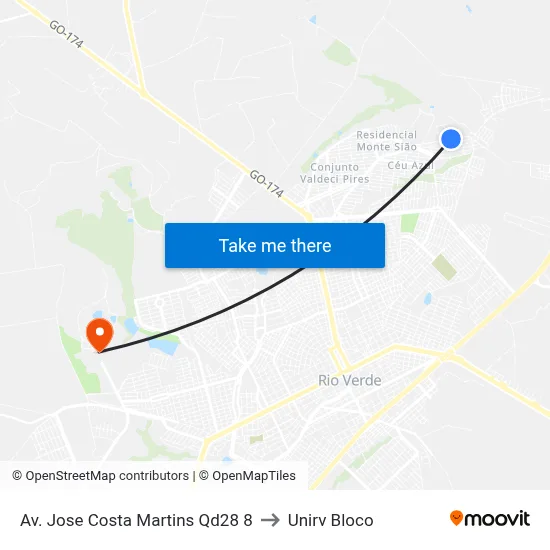 Av. Jose Costa Martins Qd28 8 to Unirv Bloco map