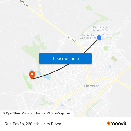 Rua Pavão, 230 to Unirv Bloco map
