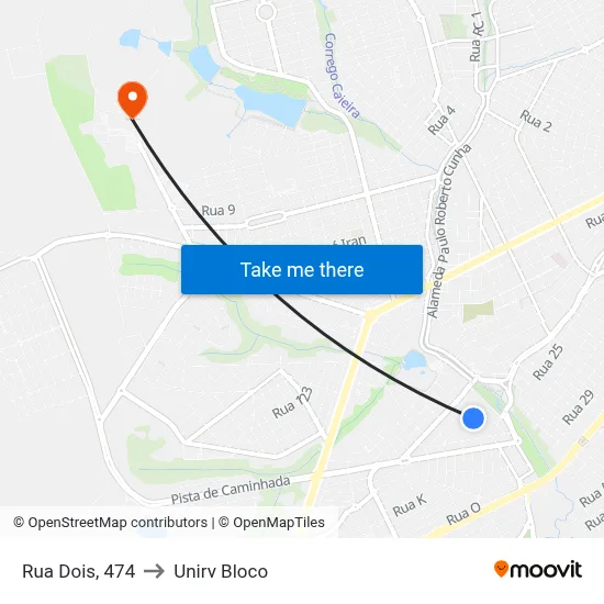 Rua Dois, 474 to Unirv Bloco map