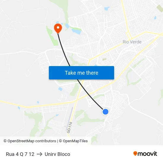 Rua 4 Q 7 12 to Unirv Bloco map
