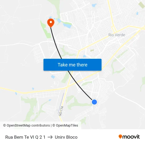 Rua Bem Te VI Q 2 1 to Unirv Bloco map