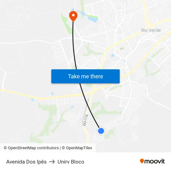 Avenida Dos Ipês to Unirv Bloco map