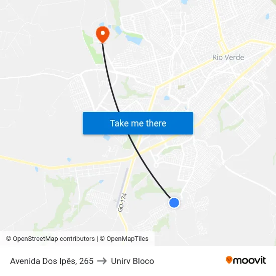 Avenida Dos Ipês, 265 to Unirv Bloco map