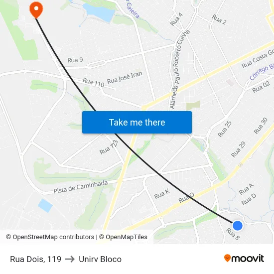 Rua Dois, 119 to Unirv Bloco map