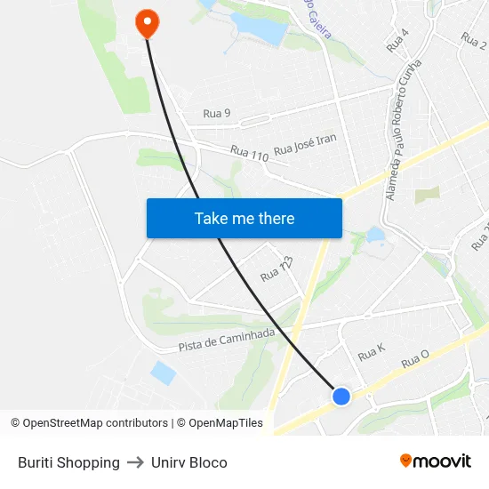 Buriti Shopping to Unirv Bloco map