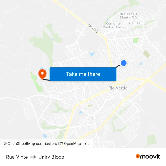 Rua Vinte to Unirv Bloco map