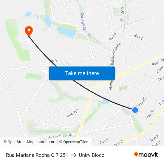 Rua Mariana Rocha Q 7 251 to Unirv Bloco map