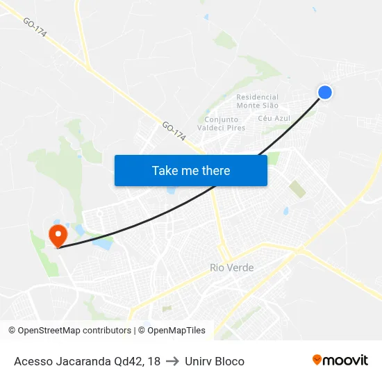 Acesso Jacaranda Qd42, 18 to Unirv Bloco map