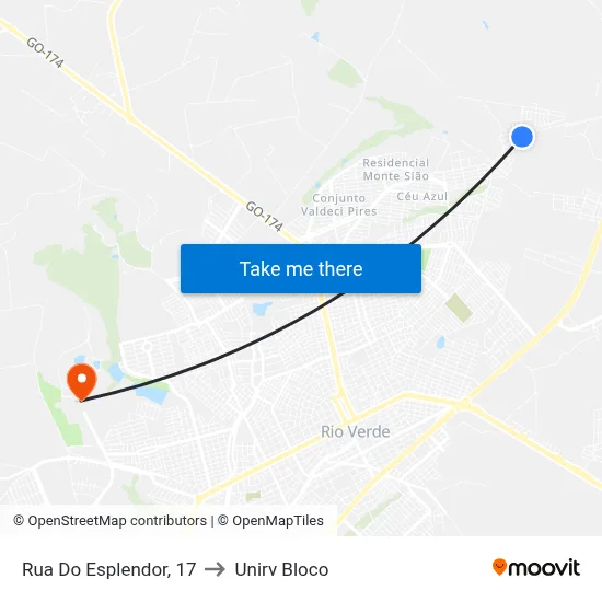 Rua Do Esplendor, 17 to Unirv Bloco map