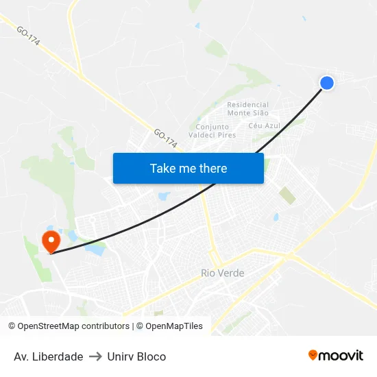 Av. Liberdade to Unirv Bloco map