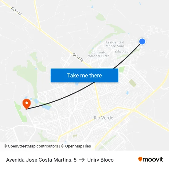 Avenida José Costa Martins, 5 to Unirv Bloco map