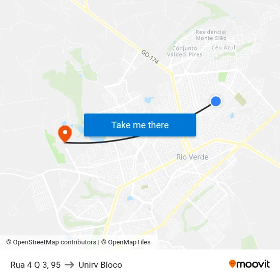Rua 4 Q 3, 95 to Unirv Bloco map