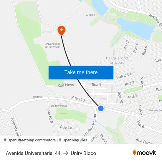Avenida Universitária, 44 to Unirv Bloco map