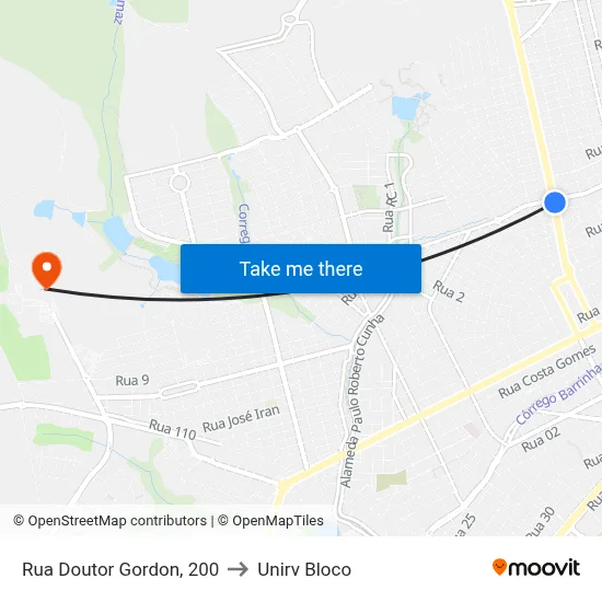 Rua Doutor Gordon, 200 to Unirv Bloco map