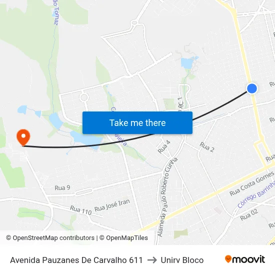 Avenida Pauzanes De Carvalho 611 to Unirv Bloco map