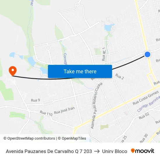 Avenida Pauzanes De Carvalho Q 7 203 to Unirv Bloco map