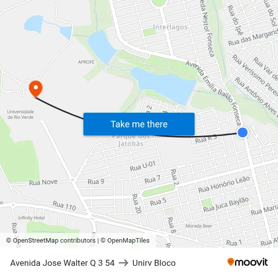 Avenida Jose Walter Q 3 54 to Unirv Bloco map