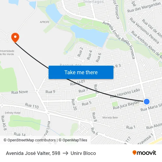Avenida José Valter, 598 to Unirv Bloco map