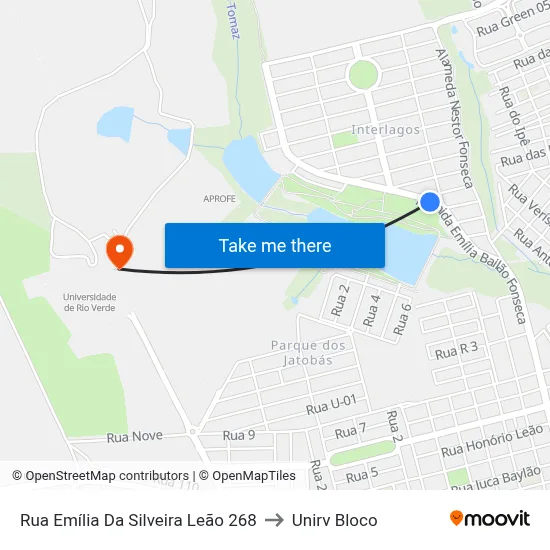 Rua Emília Da Silveira Leão 268 to Unirv Bloco map