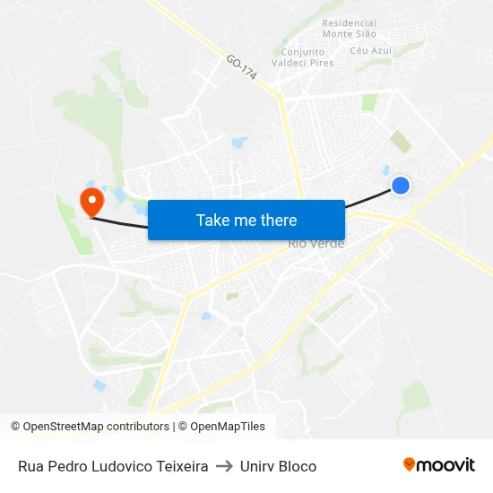 Rua Pedro Ludovico Teixeira to Unirv Bloco map