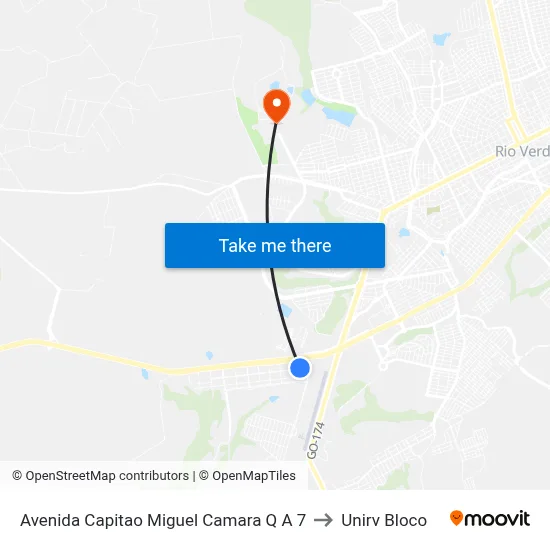 Avenida Capitao Miguel Camara Q A 7 to Unirv Bloco map