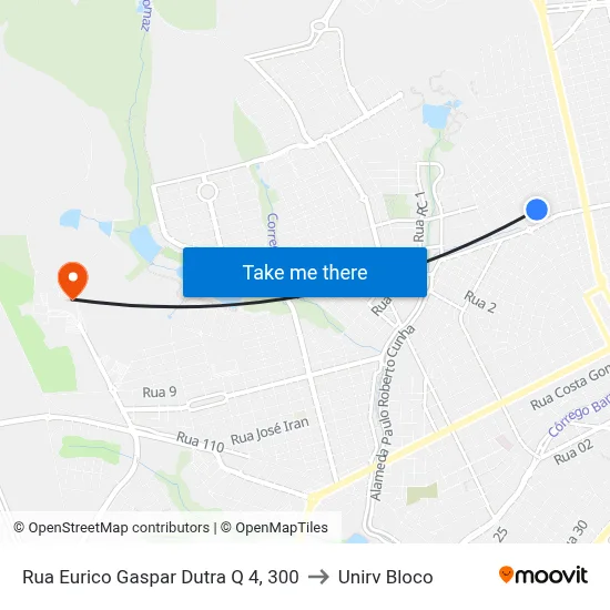 Rua Eurico Gaspar Dutra Q 4, 300 to Unirv Bloco map